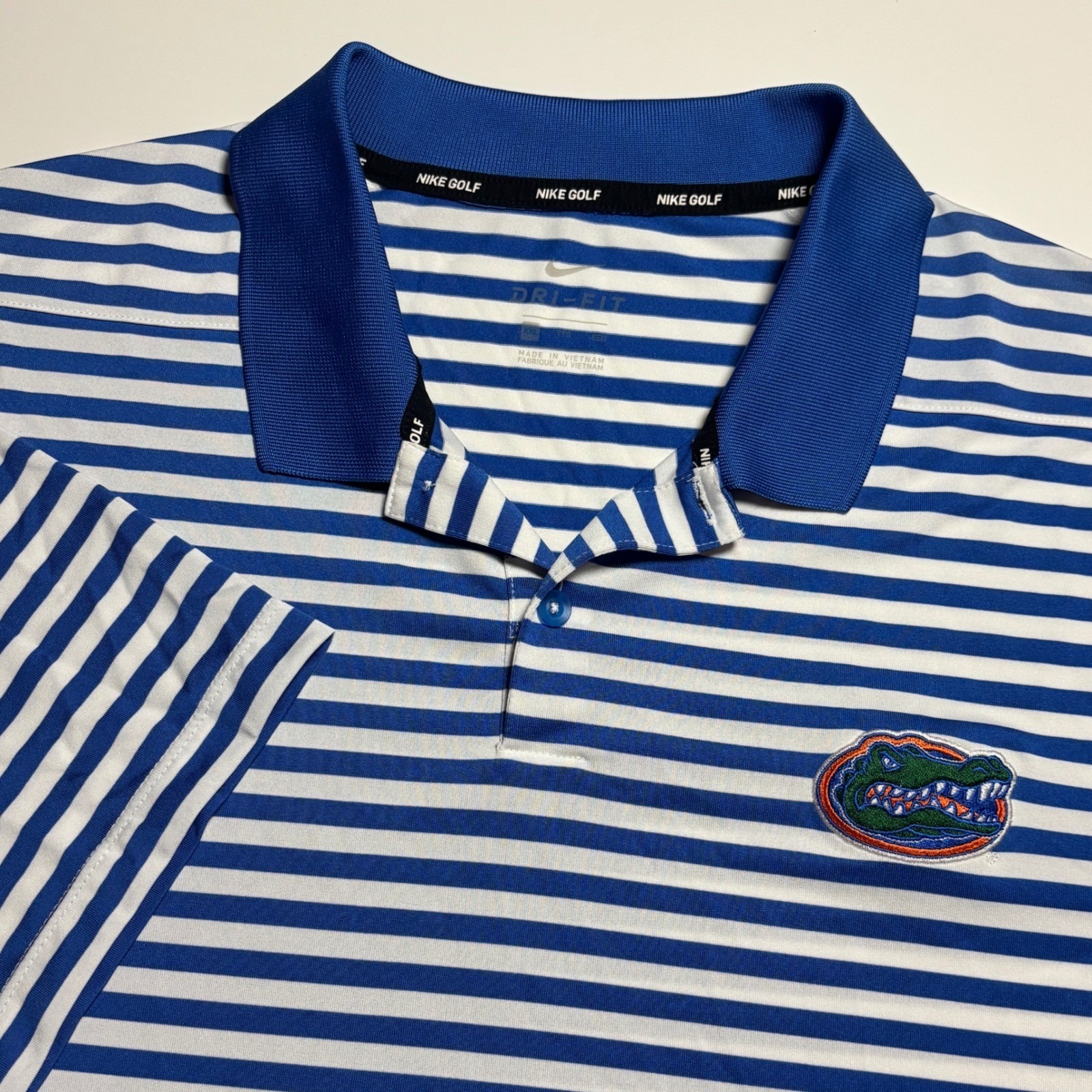 Florida Gators Uf Nike Golf Dri-Fit Polo Mens Xxl Blue White Striped Shirt Ncaa